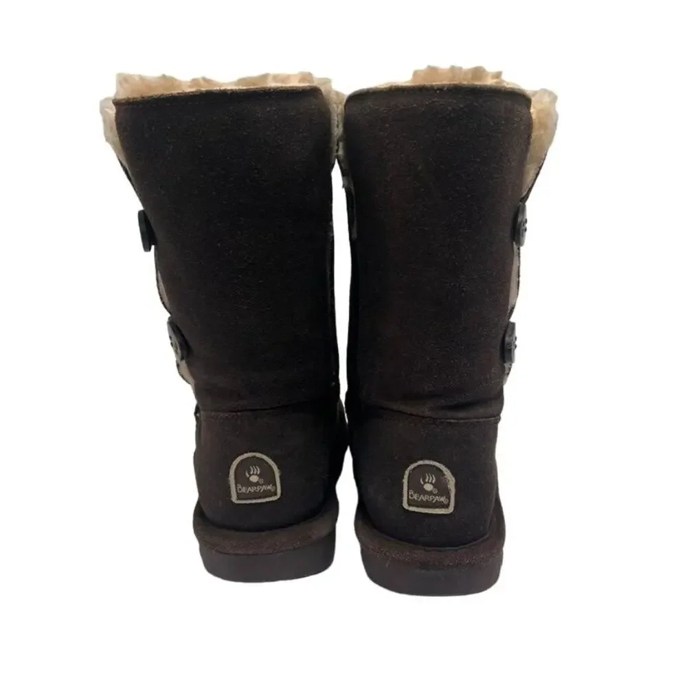 BEARPAW Boots Lori Girl Youth Size 4 Chocolate Brown Cow Suede Wool Blend lining